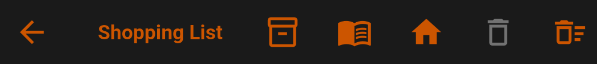 Back, My Bar, Library, Home, Delete Shopping List, and Clear Shopping List icons
