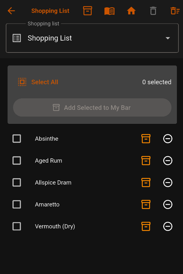 Review the list and top icons